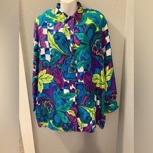 La Blanca Los Angeles Vintage Silk Blouse Size Medium Padded Shoulders